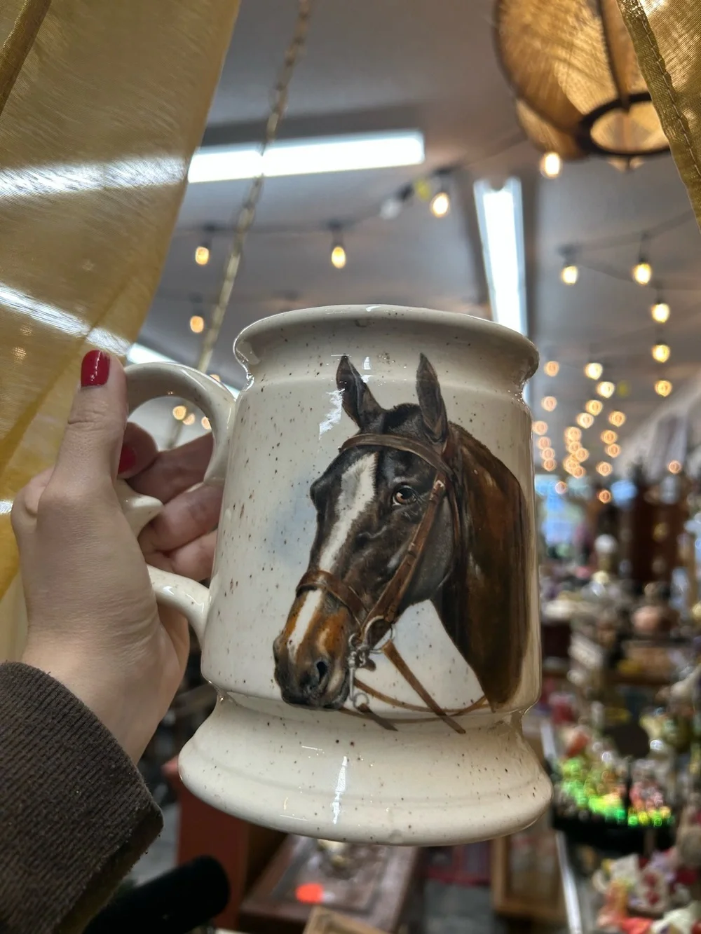 Horse Ceramic Coffee Cup Mug - Brown Horse on Cream